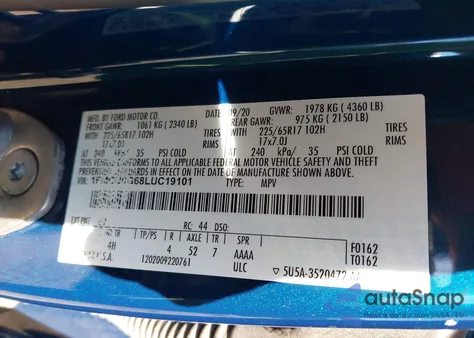 2020 Ford Escape Se z USA, uszkodzony, nr VIN 1FMCU0G68LUC19101